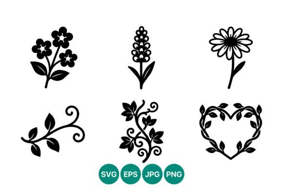 Black and White Floral Heart Vine Vector Graphics and Illustrations