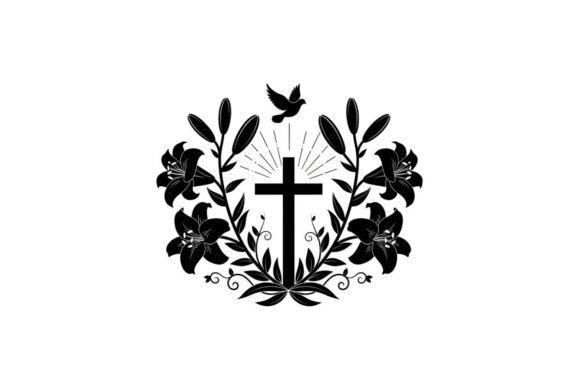 Cross Silhouette with Floral W Graphics and Illustrations Review