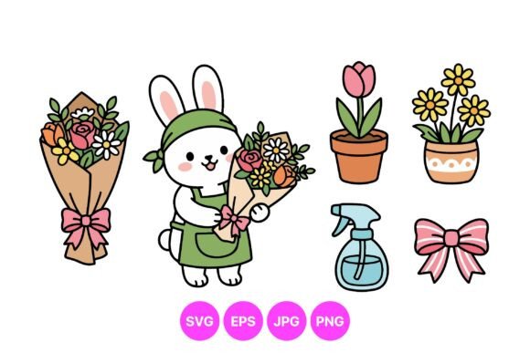 Cute Bunny Floral Clipart Set: Graphics and Illustrations for Branding