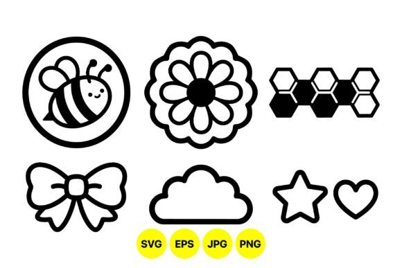 Cute Honey Bee and Floral Icons Graphics and Illustrations