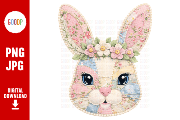 Easter Bunny Floral Crown Patchwork PNG Graphics and Illustrations Review