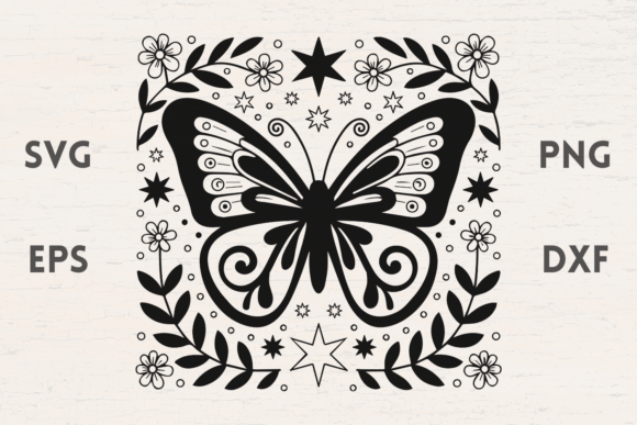 Floral Butterfly Illustration with Flowers Graphics