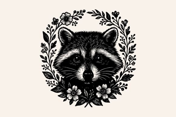 Floral Raccoon Vector Clipart Design for Graphics and Illustrations