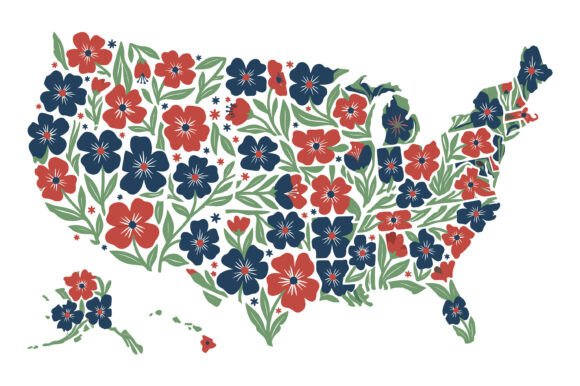 Floral USA Map Patriotic Design: Graphics and Illustrations for Crafters
