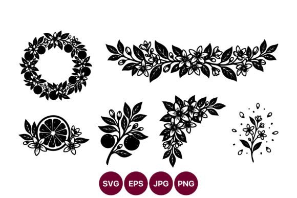 Floral Vector Elements Including Wreath: Graphics and Illustrations for Local Branding