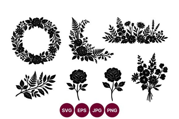 Floral Wreath and Bouquet Silhouettes Graphics
