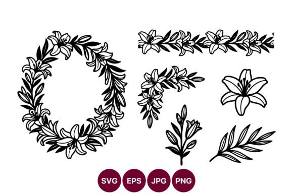 Floral Wreath Line Art Botanical Borders for Graphics and Illustrations