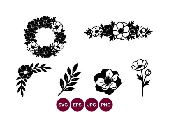 Floral Wreath Line Art Set: Graphics and Illustrations for Crafters
