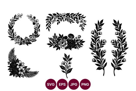 Floral Wreaths Vector Line Art Set for Graphics and Illustrations