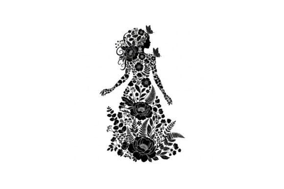 Silhouette of a Woman in a Floral Dress Graphics and Illustrations Review