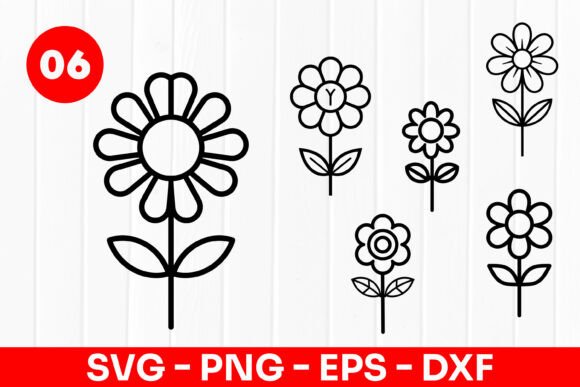 Simple Flower Doodle Floral Design SVG Graphics and Illustrations