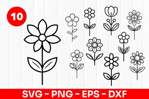 Simple Flower Outline Floral Design SVG Graphics and Illustrations Review