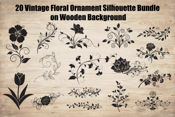 Vintage Floral Ornament Silhouettes for Graphics and Illustrations