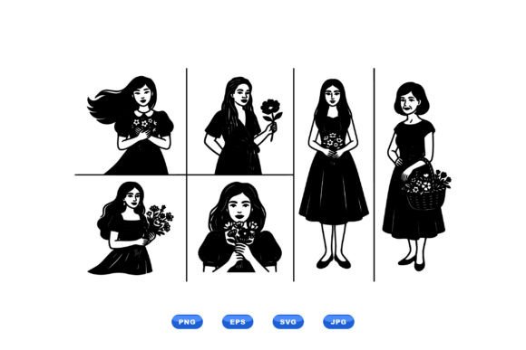 Vintage Floral Women Clipart Graphics and Illustrations