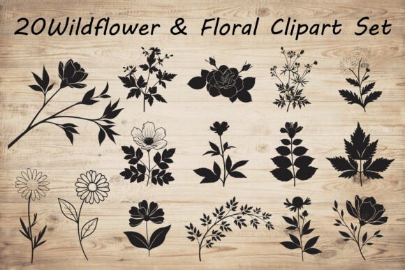 Wildflower Floral Silhouette SVG Graphics and Illustrations